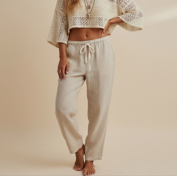 cotton ginny Pants - Vintage Cotton Ginny Low Rise Linen Blend Loose Fitting  Drawstring Pants